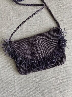 Woven Fringe Bag in navy blue